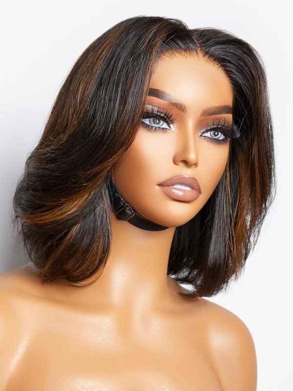 LUVME HAIR 10 Inch Light Yaki Straight Bob Wig with Bangs Human Hair Realistic HD Lace Short Black Bob Wigs, Ready to Go Blunt Cut Bob Wig Glueless 180 Density - Image 18