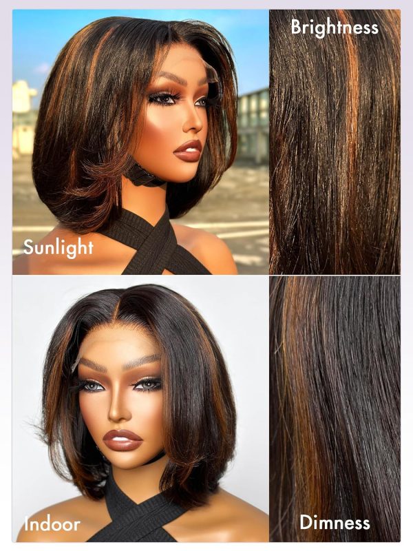 LUVME HAIR 10 Inch Light Yaki Straight Bob Wig with Bangs Human Hair Realistic HD Lace Short Black Bob Wigs, Ready to Go Blunt Cut Bob Wig Glueless 180 Density - Image 22