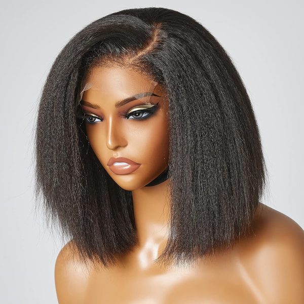 LUVME HAIR 10 Inch Light Yaki Straight Bob Wig with Bangs Human Hair Realistic HD Lace Short Black Bob Wigs, Ready to Go Blunt Cut Bob Wig Glueless 180 Density - Image 24