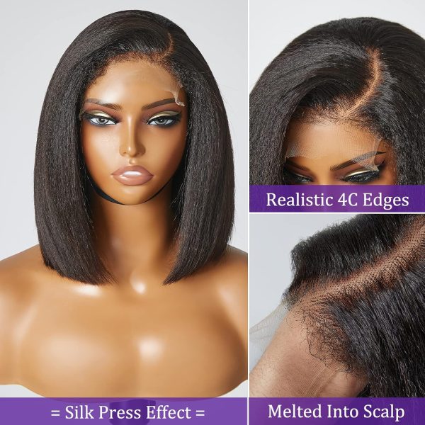LUVME HAIR 10 Inch Light Yaki Straight Bob Wig with Bangs Human Hair Realistic HD Lace Short Black Bob Wigs, Ready to Go Blunt Cut Bob Wig Glueless 180 Density - Image 25