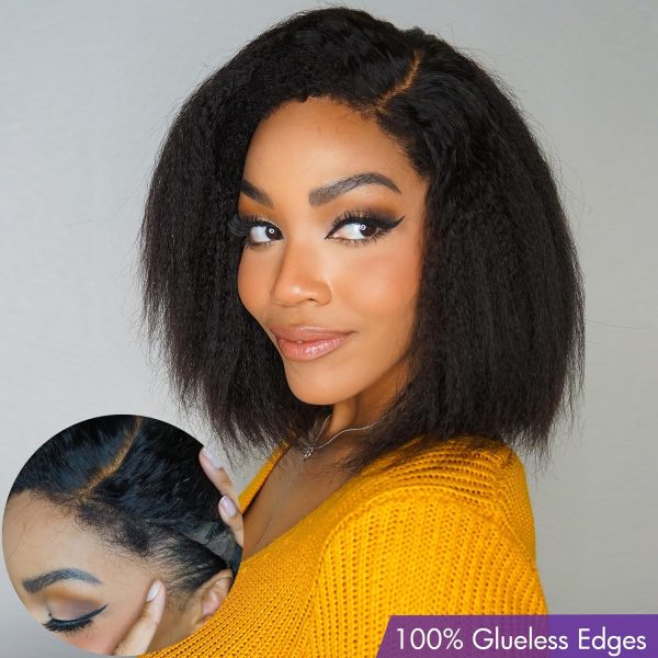 LUVME HAIR 10 Inch Light Yaki Straight Bob Wig with Bangs Human Hair Realistic HD Lace Short Black Bob Wigs, Ready to Go Blunt Cut Bob Wig Glueless 180 Density - Image 26