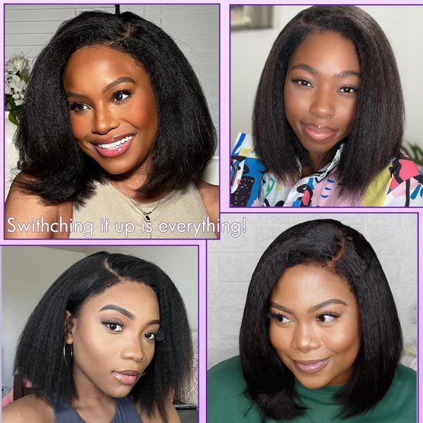 LUVME HAIR 10 Inch Light Yaki Straight Bob Wig with Bangs Human Hair Realistic HD Lace Short Black Bob Wigs, Ready to Go Blunt Cut Bob Wig Glueless 180 Density - Image 28