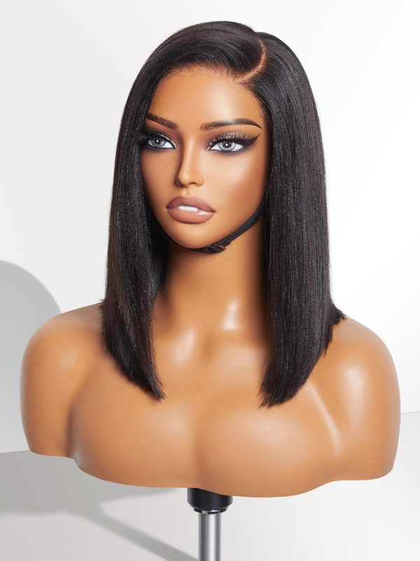 LUVME HAIR 10 Inch Light Yaki Straight Bob Wig with Bangs Human Hair Realistic HD Lace Short Black Bob Wigs, Ready to Go Blunt Cut Bob Wig Glueless 180 Density - Image 30