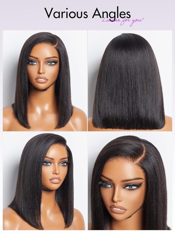 LUVME HAIR 10 Inch Light Yaki Straight Bob Wig with Bangs Human Hair Realistic HD Lace Short Black Bob Wigs, Ready to Go Blunt Cut Bob Wig Glueless 180 Density - Image 36