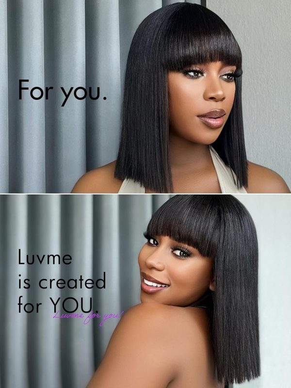 LUVME HAIR 10 Inch Light Yaki Straight Bob Wig with Bangs Human Hair Realistic HD Lace Short Black Bob Wigs, Ready to Go Blunt Cut Bob Wig Glueless 180 Density - Image 43