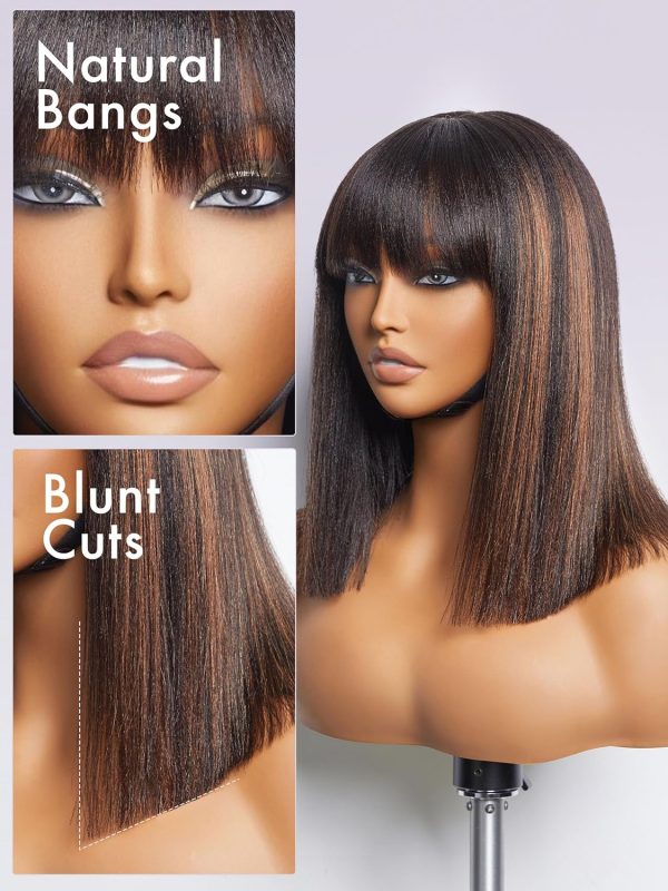 LUVME HAIR 10 Inch Light Yaki Straight Bob Wig with Bangs Human Hair Realistic HD Lace Short Black Bob Wigs, Ready to Go Blunt Cut Bob Wig Glueless 180 Density - Image 46