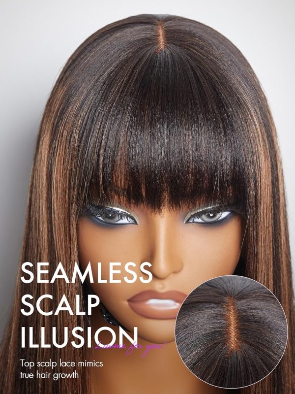 LUVME HAIR 10 Inch Light Yaki Straight Bob Wig with Bangs Human Hair Realistic HD Lace Short Black Bob Wigs, Ready to Go Blunt Cut Bob Wig Glueless 180 Density - Image 47