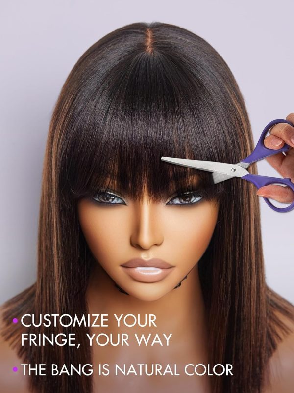 LUVME HAIR 10 Inch Light Yaki Straight Bob Wig with Bangs Human Hair Realistic HD Lace Short Black Bob Wigs, Ready to Go Blunt Cut Bob Wig Glueless 180 Density - Image 51