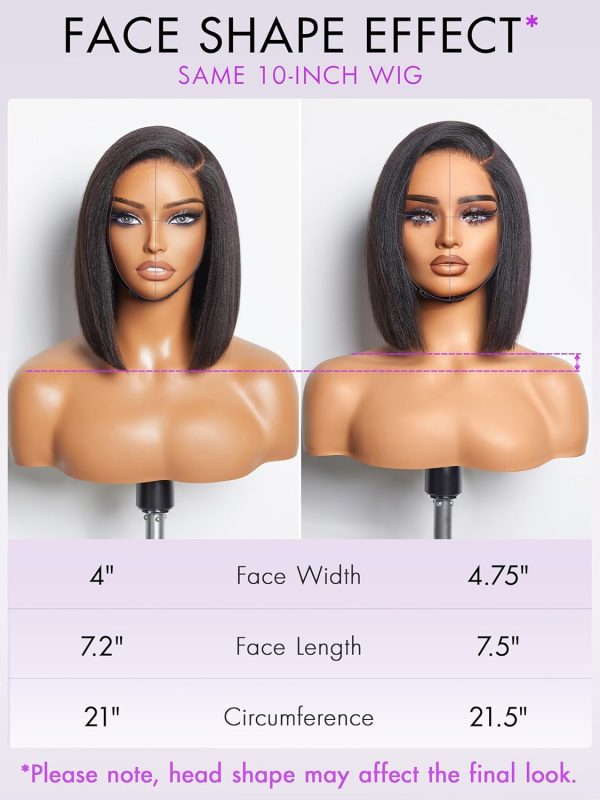 LUVME HAIR 10 Inch Light Yaki Straight Bob Wig with Bangs Human Hair Realistic HD Lace Short Black Bob Wigs, Ready to Go Blunt Cut Bob Wig Glueless 180 Density - Image 55