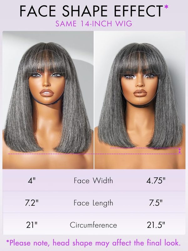 LUVME HAIR 10 Inch Light Yaki Straight Bob Wig with Bangs Human Hair Realistic HD Lace Short Black Bob Wigs, Ready to Go Blunt Cut Bob Wig Glueless 180 Density - Image 71