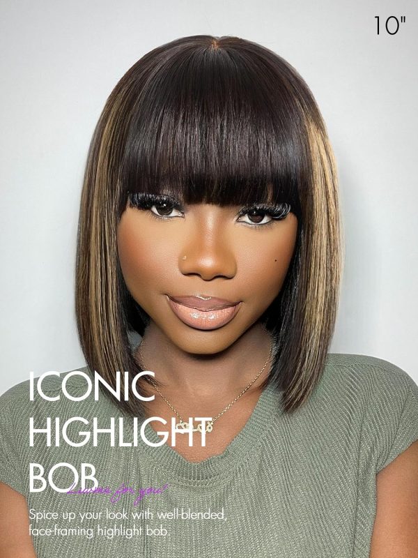 LUVME HAIR 10 Inch Light Yaki Straight Bob Wig with Bangs Human Hair Realistic HD Lace Short Black Bob Wigs, Ready to Go Blunt Cut Bob Wig Glueless 180 Density - Image 75