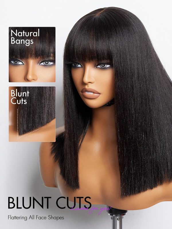 LUVME HAIR 10 Inch Light Yaki Straight Bob Wig with Bangs Human Hair Realistic HD Lace Short Black Bob Wigs, Ready to Go Blunt Cut Bob Wig Glueless 180 Density - Image 85