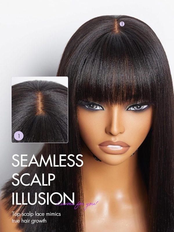 LUVME HAIR 10 Inch Light Yaki Straight Bob Wig with Bangs Human Hair Realistic HD Lace Short Black Bob Wigs, Ready to Go Blunt Cut Bob Wig Glueless 180 Density - Image 87