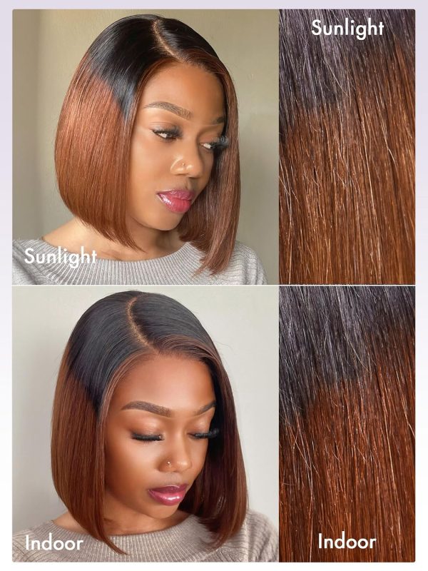 LUVME HAIR 10 Inch Light Yaki Straight Bob Wig with Bangs Human Hair Realistic HD Lace Short Black Bob Wigs, Ready to Go Blunt Cut Bob Wig Glueless 180 Density - Image 104