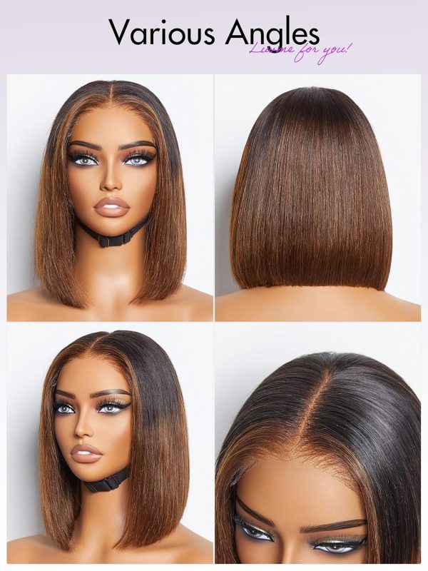 LUVME HAIR 10 Inch Light Yaki Straight Bob Wig with Bangs Human Hair Realistic HD Lace Short Black Bob Wigs, Ready to Go Blunt Cut Bob Wig Glueless 180 Density - Image 105