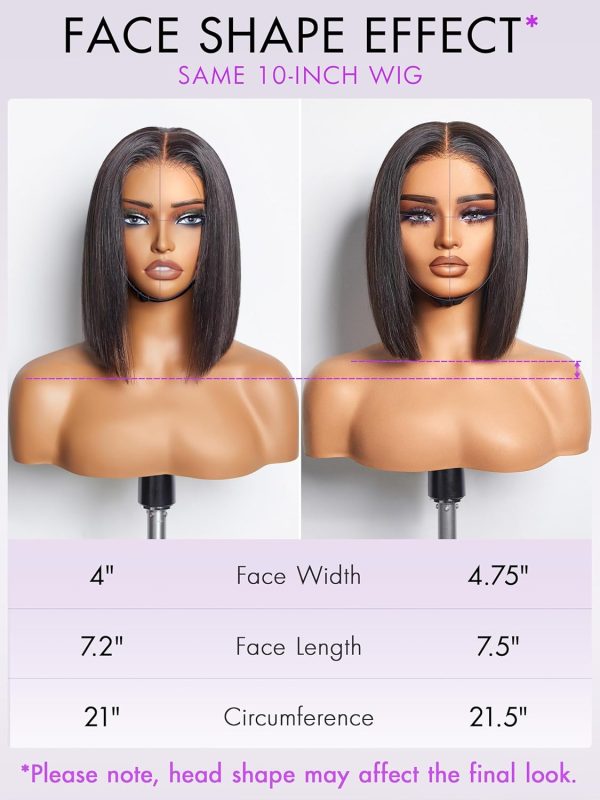 LUVME HAIR 10 Inch Light Yaki Straight Bob Wig with Bangs Human Hair Realistic HD Lace Short Black Bob Wigs, Ready to Go Blunt Cut Bob Wig Glueless 180 Density - Image 136
