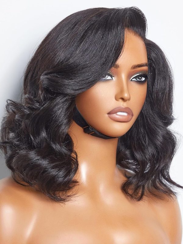 LUVME HAIR 10 Inch Light Yaki Straight Bob Wig with Bangs Human Hair Realistic HD Lace Short Black Bob Wigs, Ready to Go Blunt Cut Bob Wig Glueless 180 Density - Image 140