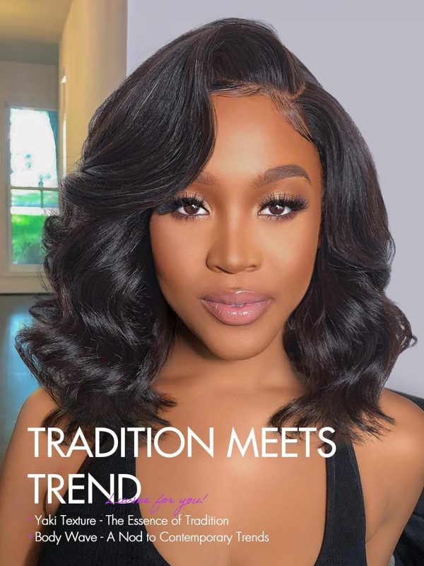 LUVME HAIR 10 Inch Light Yaki Straight Bob Wig with Bangs Human Hair Realistic HD Lace Short Black Bob Wigs, Ready to Go Blunt Cut Bob Wig Glueless 180 Density - Image 141