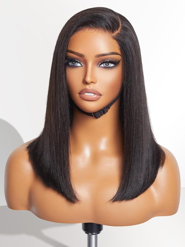 LUVME HAIR 10 Inch Light Yaki Straight Bob Wig with Bangs Human Hair Realistic HD Lace Short Black Bob Wigs, Ready to Go Blunt Cut Bob Wig Glueless 180 Density - Image 147