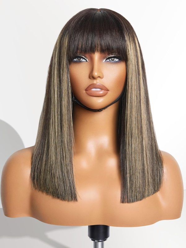 LUVME HAIR 10 Inch Light Yaki Straight Bob Wig with Bangs Human Hair Realistic HD Lace Short Black Bob Wigs, Ready to Go Blunt Cut Bob Wig Glueless 180 Density - Image 170