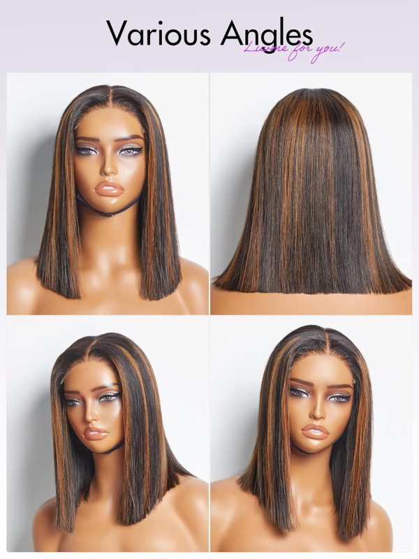 LUVME HAIR 10 Inch Light Yaki Straight Bob Wig with Bangs Human Hair Realistic HD Lace Short Black Bob Wigs, Ready to Go Blunt Cut Bob Wig Glueless 180 Density - Image 177