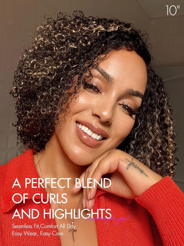 LUVME HAIR 8 Inch Blonde Highlight Short Curly Human Hair Wig Glueless Pre Plucked Left C Parted Ombre Bob Wig, Ready to Go Pre Cut HD Lace Closure Wig - Image 2