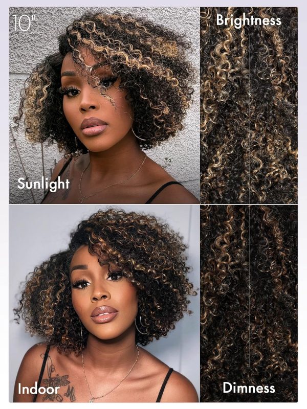 LUVME HAIR 8 Inch Blonde Highlight Short Curly Human Hair Wig Glueless Pre Plucked Left C Parted Ombre Bob Wig, Ready to Go Pre Cut HD Lace Closure Wig - Image 4
