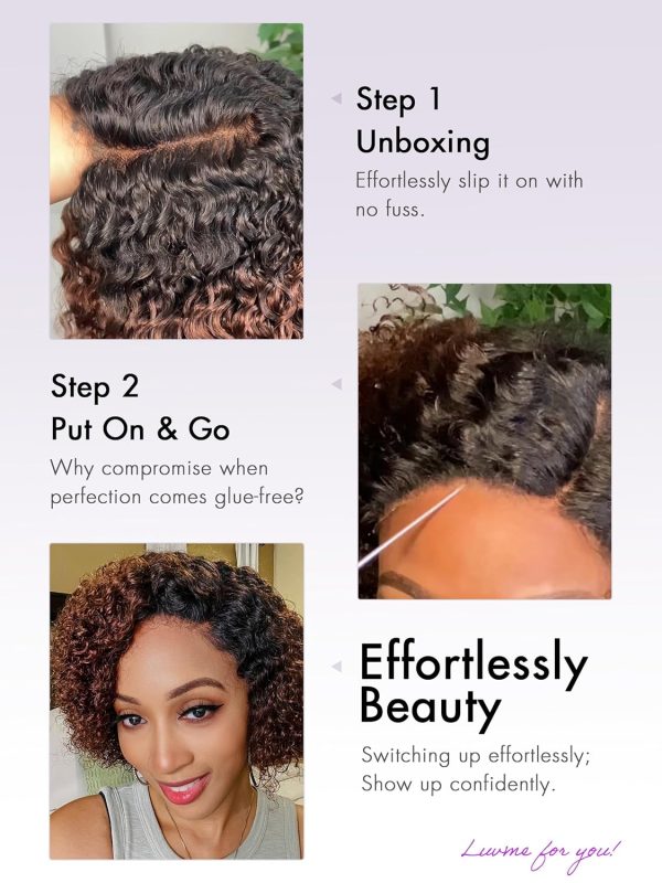 LUVME HAIR 8 Inch Blonde Highlight Short Curly Human Hair Wig Glueless Pre Plucked Left C Parted Ombre Bob Wig, Ready to Go Pre Cut HD Lace Closure Wig - Image 13