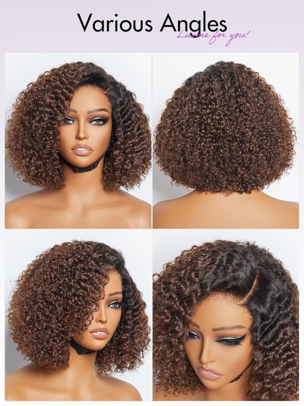 LUVME HAIR 8 Inch Blonde Highlight Short Curly Human Hair Wig Glueless Pre Plucked Left C Parted Ombre Bob Wig, Ready to Go Pre Cut HD Lace Closure Wig - Image 14