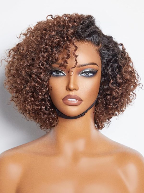LUVME HAIR 8 Inch Blonde Highlight Short Curly Human Hair Wig Glueless Pre Plucked Left C Parted Ombre Bob Wig, Ready to Go Pre Cut HD Lace Closure Wig - Image 15