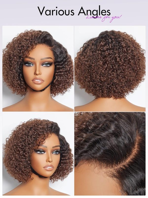 LUVME HAIR 8 Inch Blonde Highlight Short Curly Human Hair Wig Glueless Pre Plucked Left C Parted Ombre Bob Wig, Ready to Go Pre Cut HD Lace Closure Wig - Image 18