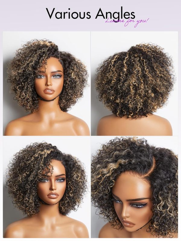 LUVME HAIR 8 Inch Blonde Highlight Short Curly Human Hair Wig Glueless Pre Plucked Left C Parted Ombre Bob Wig, Ready to Go Pre Cut HD Lace Closure Wig - Image 61