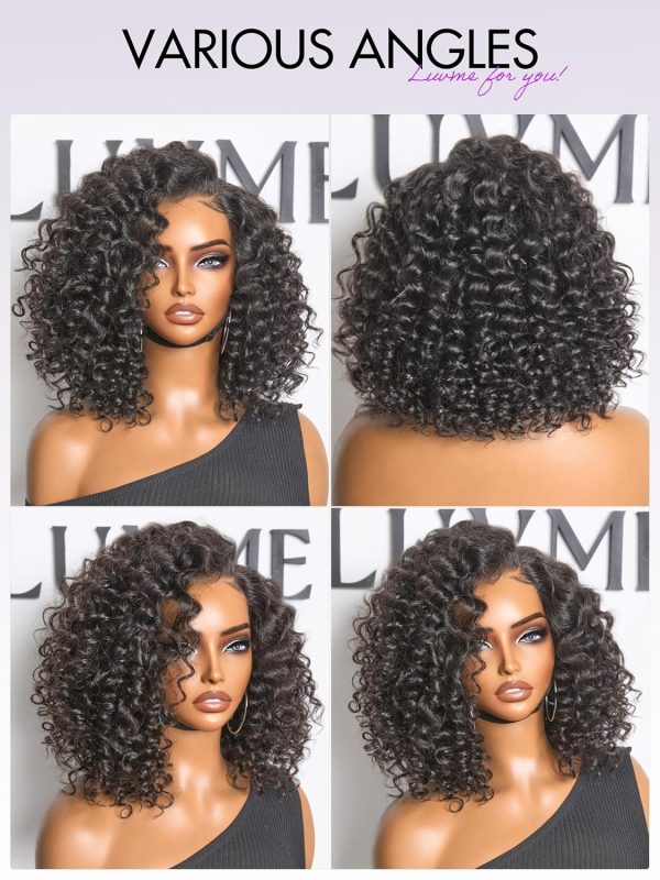 LUVME HAIR 8 Inch Blonde Highlight Short Curly Human Hair Wig Glueless Pre Plucked Left C Parted Ombre Bob Wig, Ready to Go Pre Cut HD Lace Closure Wig - Image 74