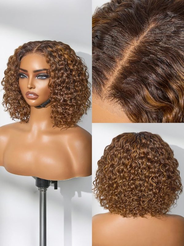 LUVME HAIR 8 Inch Blonde Highlight Short Curly Human Hair Wig Glueless Pre Plucked Left C Parted Ombre Bob Wig, Ready to Go Pre Cut HD Lace Closure Wig - Image 83