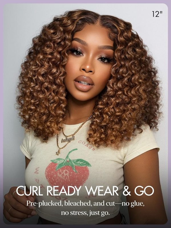 LUVME HAIR 8 Inch Blonde Highlight Short Curly Human Hair Wig Glueless Pre Plucked Left C Parted Ombre Bob Wig, Ready to Go Pre Cut HD Lace Closure Wig - Image 84