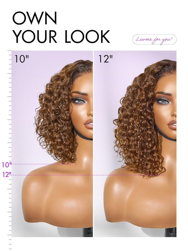 LUVME HAIR 8 Inch Blonde Highlight Short Curly Human Hair Wig Glueless Pre Plucked Left C Parted Ombre Bob Wig, Ready to Go Pre Cut HD Lace Closure Wig - Image 88