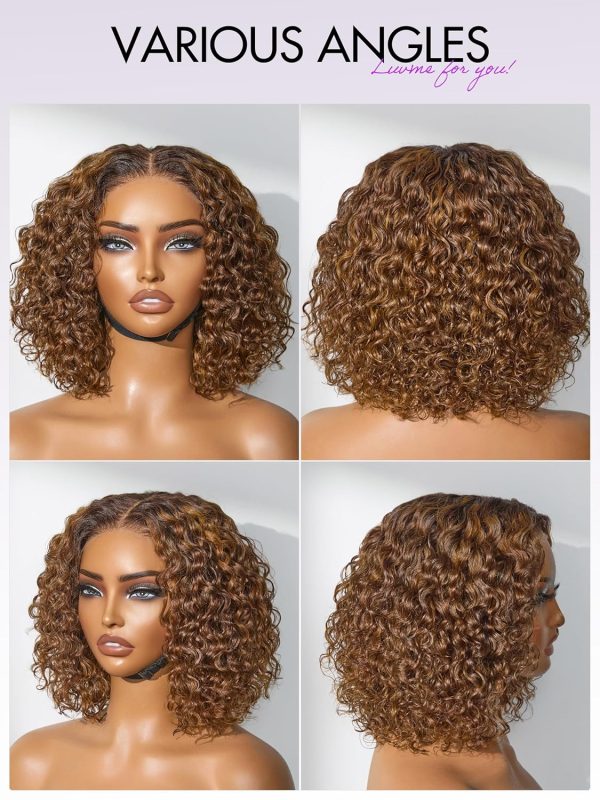 LUVME HAIR 8 Inch Blonde Highlight Short Curly Human Hair Wig Glueless Pre Plucked Left C Parted Ombre Bob Wig, Ready to Go Pre Cut HD Lace Closure Wig - Image 89