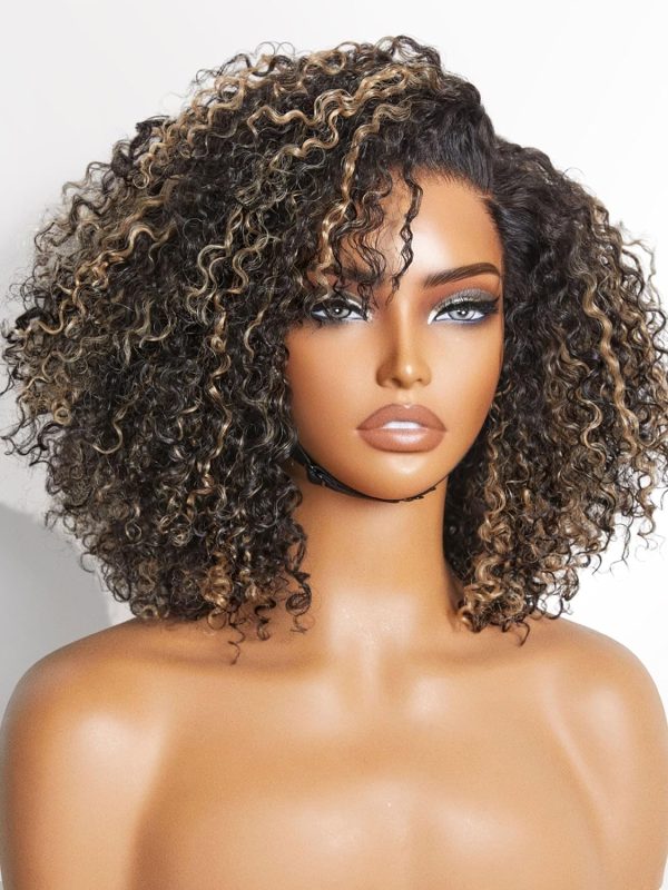 LUVME HAIR 8 Inch Blonde Highlight Short Curly Human Hair Wig Glueless Pre Plucked Left C Parted Ombre Bob Wig, Ready to Go Pre Cut HD Lace Closure Wig - Image 90