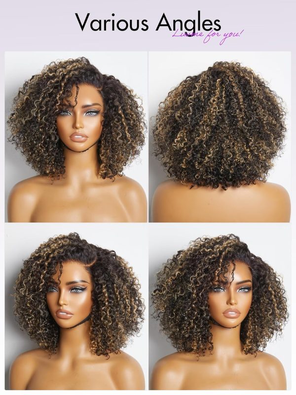 LUVME HAIR 8 Inch Blonde Highlight Short Curly Human Hair Wig Glueless Pre Plucked Left C Parted Ombre Bob Wig, Ready to Go Pre Cut HD Lace Closure Wig - Image 91