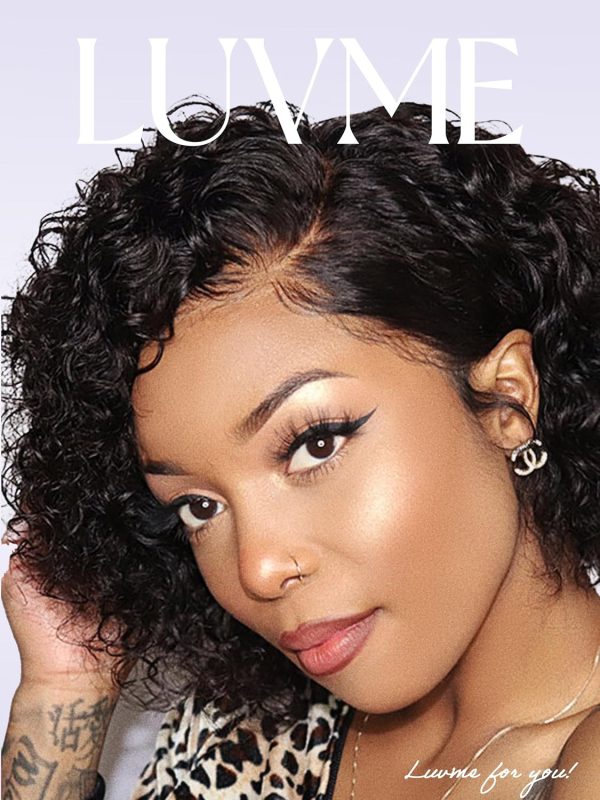 LUVME HAIR 8 Inch Blonde Highlight Short Curly Human Hair Wig Glueless Pre Plucked Left C Parted Ombre Bob Wig, Ready to Go Pre Cut HD Lace Closure Wig - Image 114