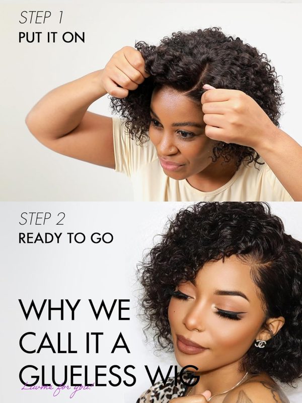LUVME HAIR 8 Inch Blonde Highlight Short Curly Human Hair Wig Glueless Pre Plucked Left C Parted Ombre Bob Wig, Ready to Go Pre Cut HD Lace Closure Wig - Image 116