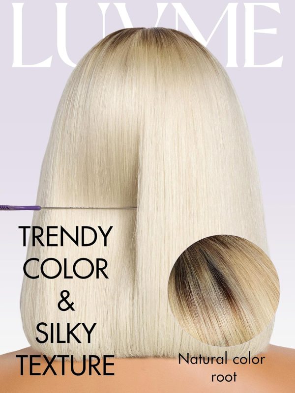 LUVME HAIR Ombre Blonde Bob Wig with Bangs Human Hair, Silky Straight Platinum Blonde Human Hair Short Wigs with Dark Roots, Ready to Go Lace Bang Bob Wig 10 Inch - Image 3