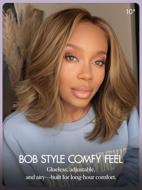 LUVME HAIR 8 Inch Blonde Highlight Short Curly Human Hair Wig Glueless Pre Plucked Left C Parted Ombre Bob Wig, Ready to Go Pre Cut HD Lace Closure Wig - Image 118