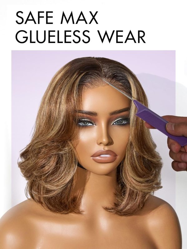 LUVME HAIR 8 Inch Blonde Highlight Short Curly Human Hair Wig Glueless Pre Plucked Left C Parted Ombre Bob Wig, Ready to Go Pre Cut HD Lace Closure Wig - Image 123