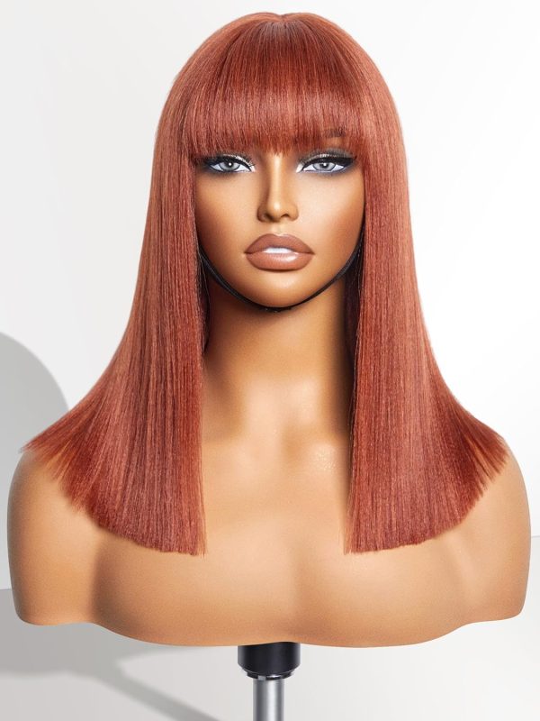 LUVME HAIR Ombre Blonde Bob Wig with Bangs Human Hair, Silky Straight Platinum Blonde Human Hair Short Wigs with Dark Roots, Ready to Go Lace Bang Bob Wig 10 Inch - Image 7