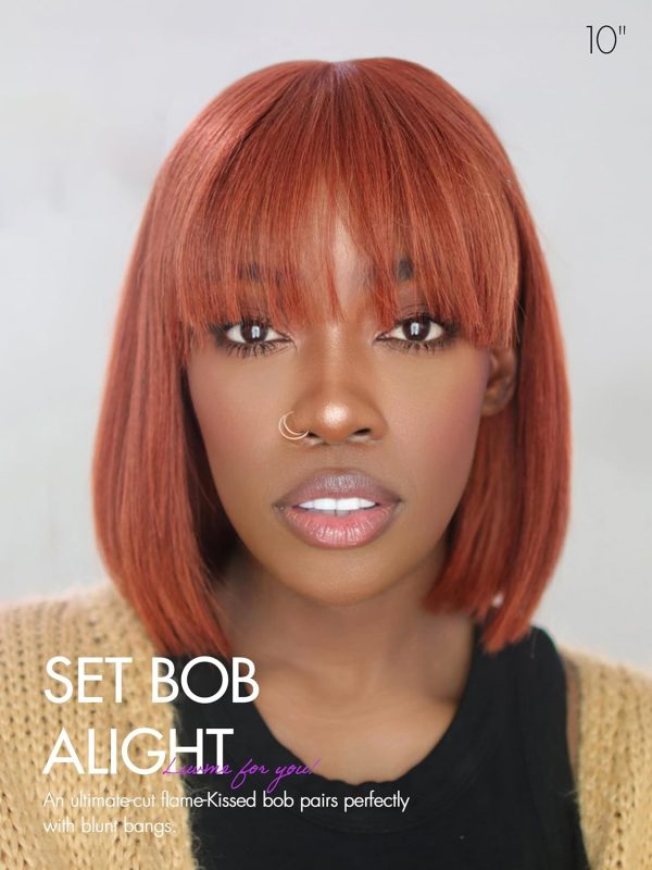 LUVME HAIR Ombre Blonde Bob Wig with Bangs Human Hair, Silky Straight Platinum Blonde Human Hair Short Wigs with Dark Roots, Ready to Go Lace Bang Bob Wig 10 Inch - Image 8