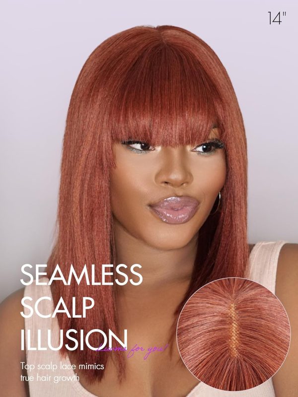 LUVME HAIR Ombre Blonde Bob Wig with Bangs Human Hair, Silky Straight Platinum Blonde Human Hair Short Wigs with Dark Roots, Ready to Go Lace Bang Bob Wig 10 Inch - Image 9