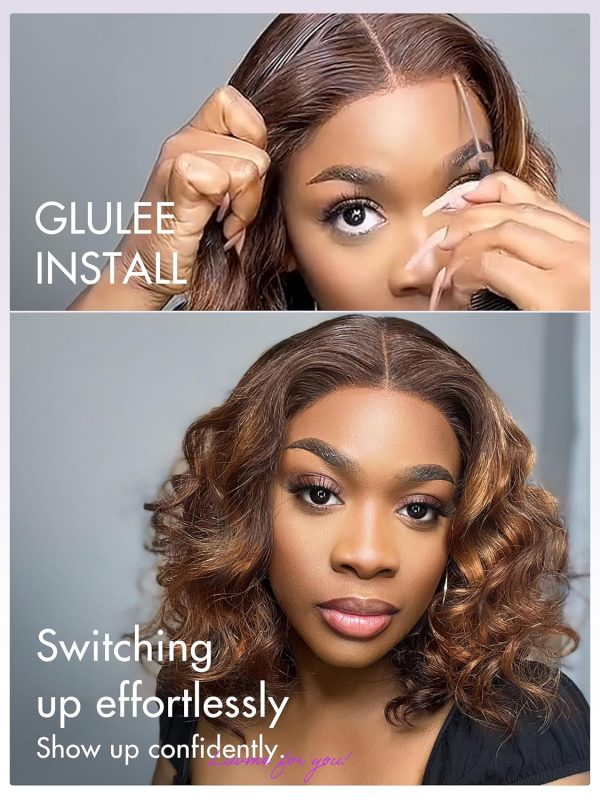 LUVME HAIR 8 Inch Blonde Highlight Short Curly Human Hair Wig Glueless Pre Plucked Left C Parted Ombre Bob Wig, Ready to Go Pre Cut HD Lace Closure Wig - Image 128