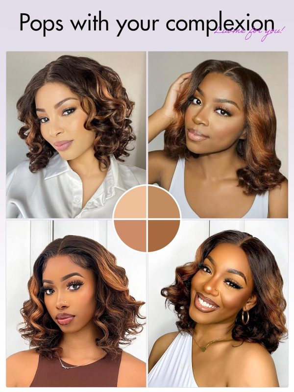 LUVME HAIR 8 Inch Blonde Highlight Short Curly Human Hair Wig Glueless Pre Plucked Left C Parted Ombre Bob Wig, Ready to Go Pre Cut HD Lace Closure Wig - Image 129