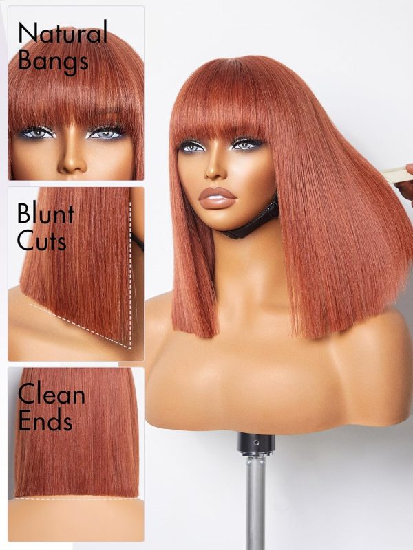 LUVME HAIR Ombre Blonde Bob Wig with Bangs Human Hair, Silky Straight Platinum Blonde Human Hair Short Wigs with Dark Roots, Ready to Go Lace Bang Bob Wig 10 Inch - Image 11